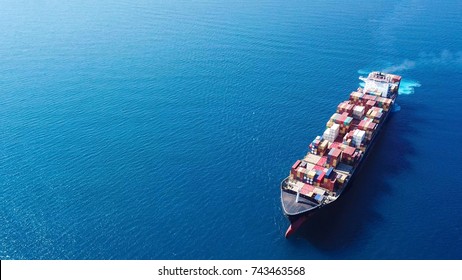 Large Container Ship At Sea - Aerial Image