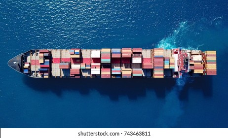Large Container Ship At Sea - Top Down Aerial Image
