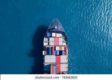 Large Container Ship At Sea - Top Down Aerial Image
