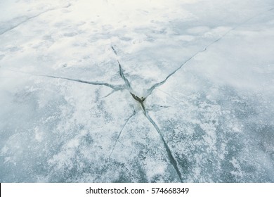 Large Crack The Ice On The River