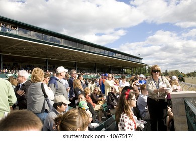 Large Crowd At Keenland Racetrack In Lexington, Kentucky