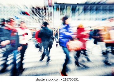 Large Crowd Walking In A City