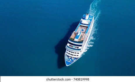 Large Cruise Ship Sailing Across The Mediterranean Sea - Aerial Image