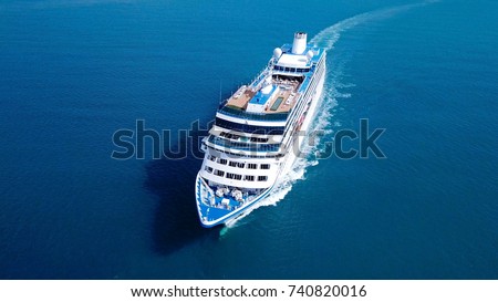 Large Cruise ship sailing across The Mediterranean sea - Aerial image