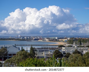 Large Cumulus Clouds Over City Of Bunbury Port, Western Australia In Winter (July)