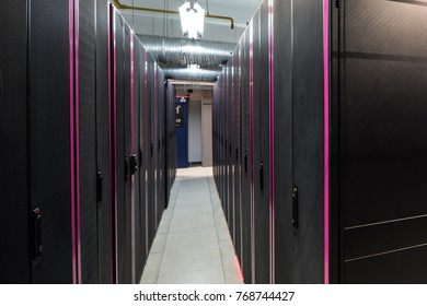 Large data center. Cloud computer data warehouse. Server room.