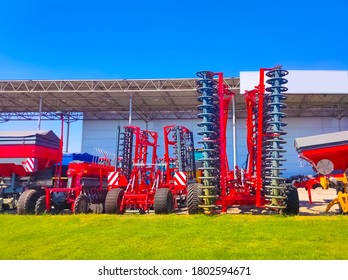 Large Disc Plough, Towing For Tractors To Plow Fields, Against The Sky