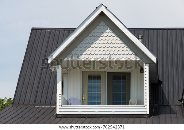 Large Dormer Window Balcony Gingerbread Siding Stock Photo Edit