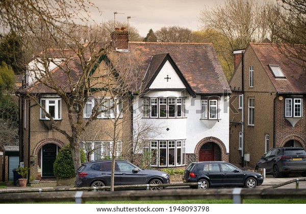 Large
Edwardian semi detached house in High Barnet. Spacious English
multilevel family house. London, UK. 28 March 2021
