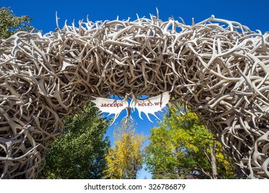 Large Elk Antler Arches Curve Over Jackson Town Square, Jackson Hole, Wyoming In USA