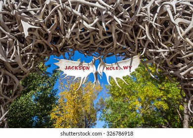 Large Elk Antler Arches Curve Over Jackson Town Square, Jackson Hole, Wyoming In USA