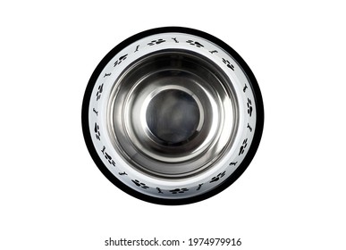 Large Empty Dog Bowl Isolated On White. Top View