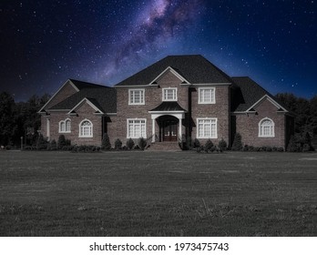 Large errie house at night with starry sky - Powered by Shutterstock