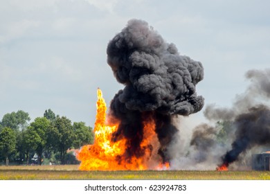 Large Explosion With Black Smoke