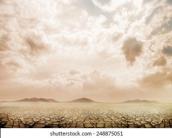 Large field of baked earth after a long drought.