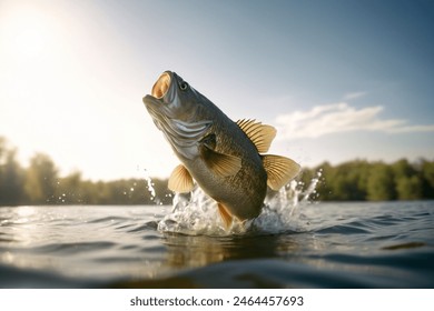 large fish jumping out of the water with it's mouth wide open