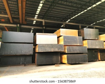 Large Flat Steel Bar In The Warehouse