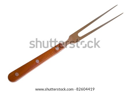 Large fork with wooden handle on a white