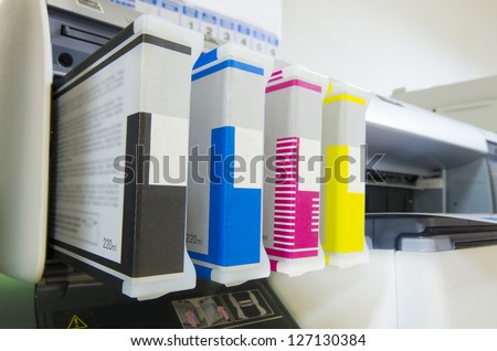 large format ink jet printer cartridge with paper roll