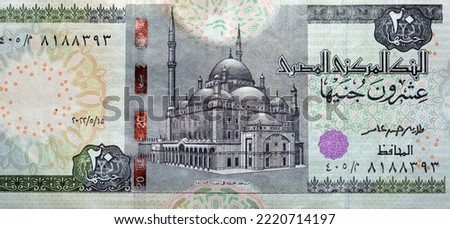 50 EGP LE fifty Egyptian pounds cash money bills with a image of
