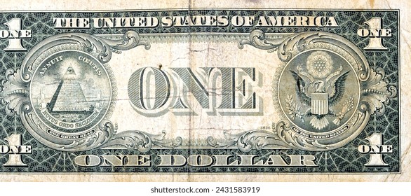 Large fragment of the reverse side of 1 one dollar bill banknote series 1935 with the great seal of the United States, old American money banknote, vintage retro, United States of America - Powered by Shutterstock