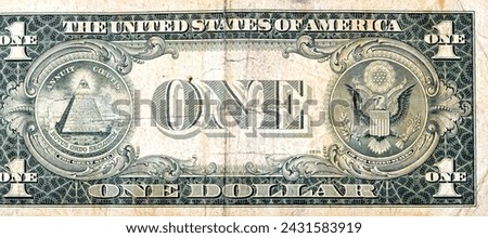 Large fragment of the reverse side of 1 one dollar bill banknote series 1935 with the great seal of the United States, old American money banknote, vintage retro, United States of America