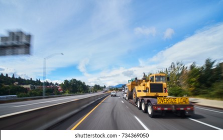 Large Freight Truck On Highway With Oversize Load