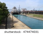 Large freighter leaving the Soo Locks, in Sault Ste Marie, Michigan in the Upper Peninsula.