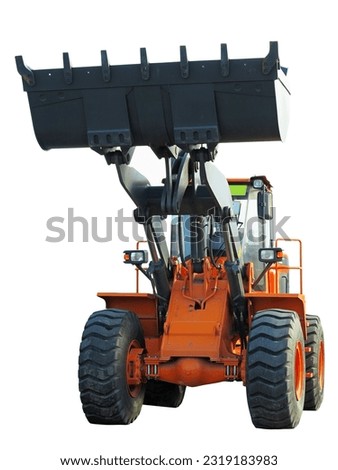 A large front loader excavator construction machinery equipment isolated over white background