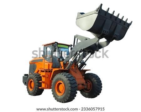 A large front loader excavator construction machinery equipment isolated over white background