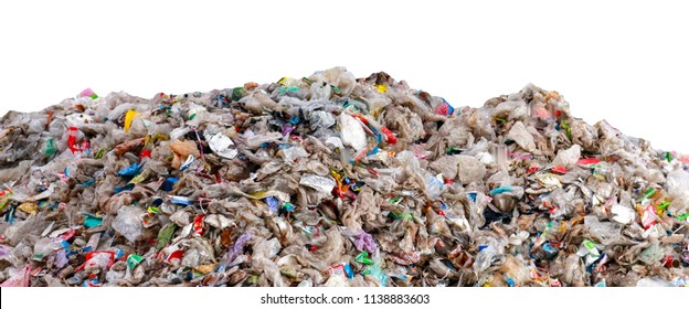 large garbage pile isolated on white background ,global warming - Shutterstock ID 1138883603