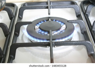 Large Gas Burner Lit On The Hob