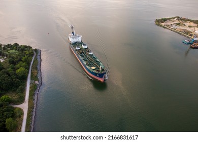 Large General Cargo Ship Tanker Bulk Carrier, Aerial View.