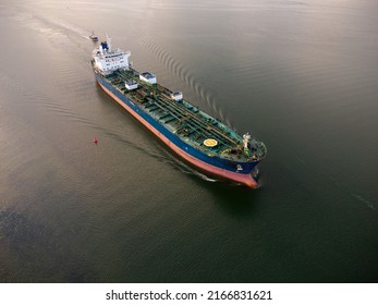 Large General Cargo Ship Tanker Bulk Carrier, Aerial View.