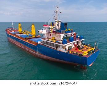 Large General Cargo Ship Tanker Bulk Carrier, Aerial Top View.