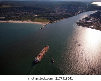 Large General Cargo Ship Tanker Bulk Carrier, Aerial Top View.