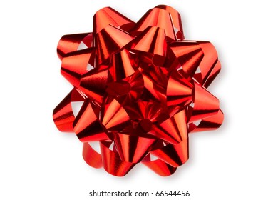 Large Glossy Red Bow. Isolated On White.