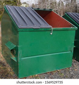 Large Green Commercial Garbage Bin With One Side Lid Left Open