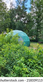 Large Green Dome Geodesic Tent For Camping. Tourism Concept.