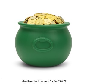 Large Green Pot with Colver Gold Coins Isolated on White Background. - Powered by Shutterstock