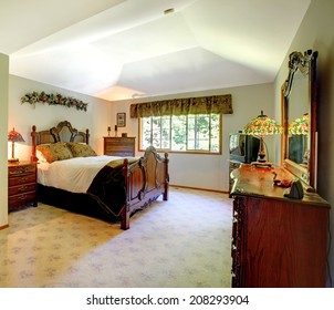 Large Green Walls Traditional American Master Bedroom.