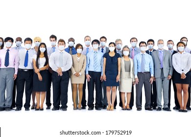 Large Group Of Business People Keeping Silent With Face Masks