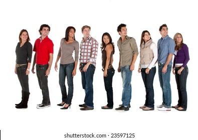 Large Group Of Casual People Looking Back - Isolated