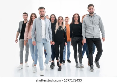 Large Group Of Cheerful Friends Walking Together