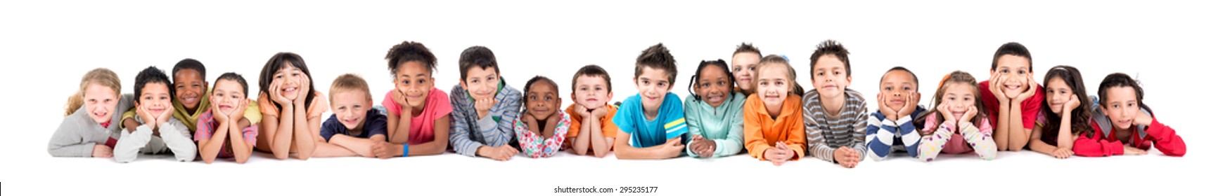 Large Group Of Children Posing Isolated In White