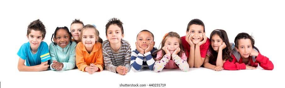 Large Group Of Children Posing Isolated In White