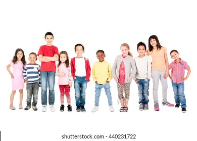 Large Group Of Children Posing Isolated In White