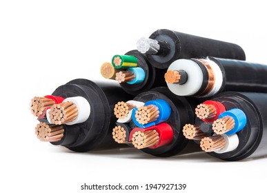 A large group of copper wires on a white background - Shutterstock ID 1947927139