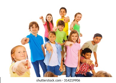 Large Group Of Cute Kids Pointing At Camera 