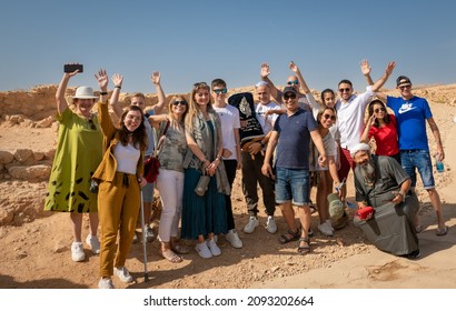 A Large Group Of Family And Friends Is Celebrating A Bar Mitzvah At The Masada Fortress. Israel 28 October 2021